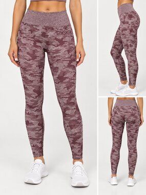 Gymshark Camo Seamless Maroon Pink High Rise Leggings S
